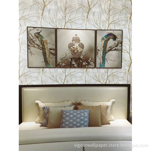 53cm Golden Modern PVC Embossed Hotel Wallpaper Bilik